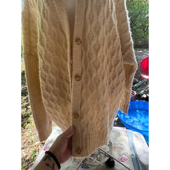 Vintage AMERICAN EAGLE Cable Knit Cardigan Sweater Fisherman Cream Y2K Size XL - Picture 2 of 8